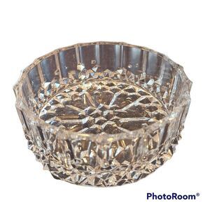 Diamond Cut Drum Shape Glass Crystal Round Open Trinket Candy Dish Vintage